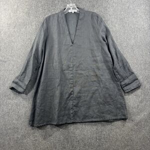 Becasa Horizon Tunic Women's Small Black 100% Linen Pullover V Neck Dress